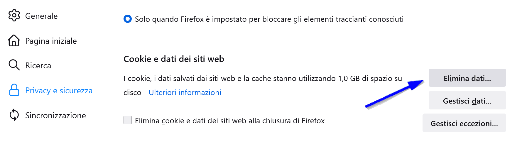 Firefox cancella dati di navigazione 2